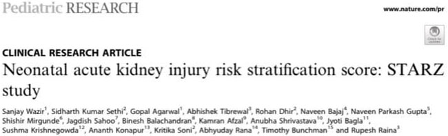 Neonatal AKI Risk Stratification Score-STARZ Score