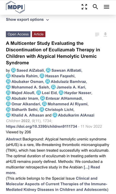 Happy to be part of this publication on ‘Hemolytic Uremic Syndrome’