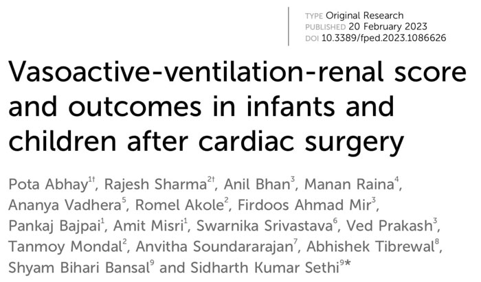 Vasoactive-Ventilation-Renal Score in prediction of outcomes post cardiac surgery