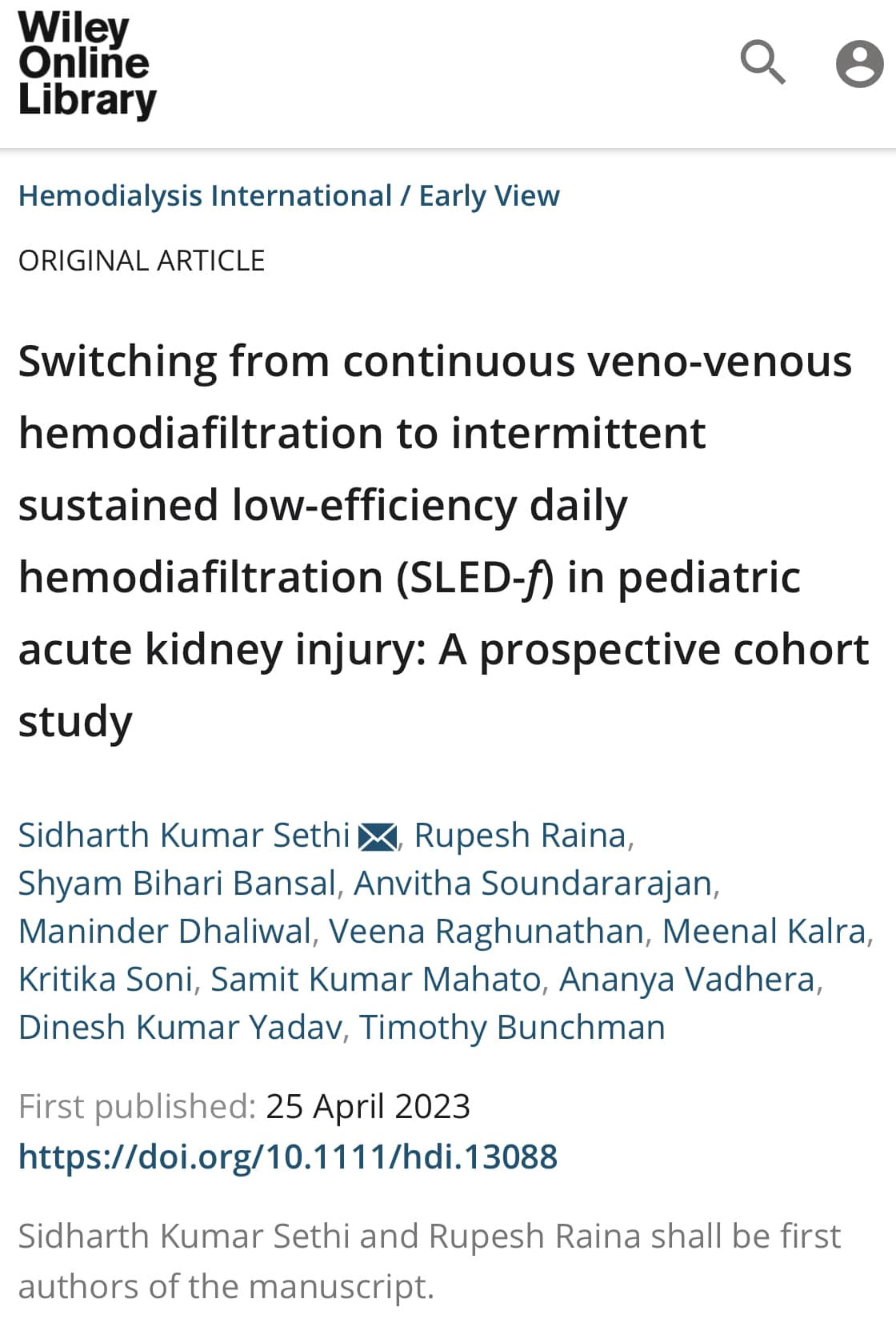 Switching from continuous veno-venous hemodiafiltration to intermittent sustained low-efficiency daily hemodiafiltration (SLED-f) in pediatric acute kidney injury: A prospective cohort study