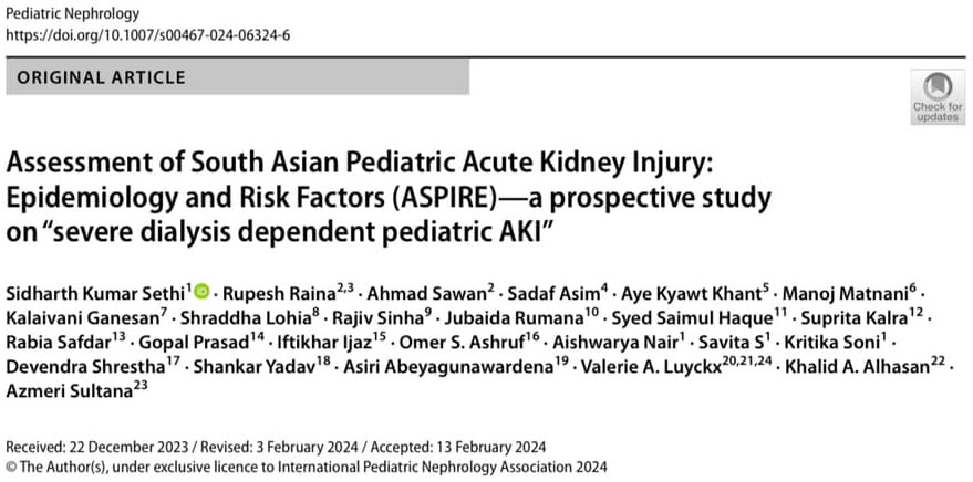 Assessment of South Asian Pediatric Acute Kidney Injury: Epidemiology and Risk Factors (ASPIRE) – a prospective study on “severe dialysis dependent pediatric AKI”