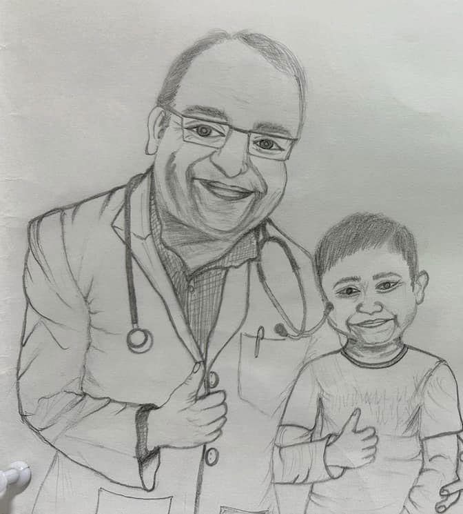 Artwork of our last month’s kidney transplant child. Though I look slightly 😉 different but love his talent !